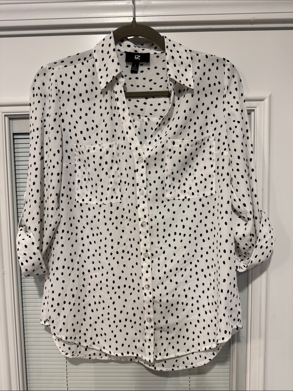 Ava & Viv White Button-Up Shirt with Black Dot Print